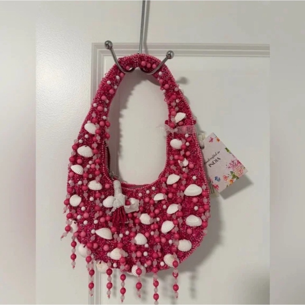 Pink Beaded Shell Small Shoulder Bag - Picture 4 of 5